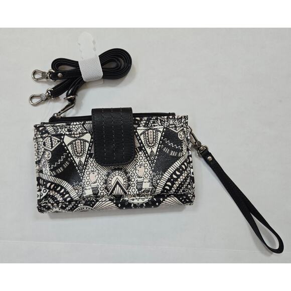 NWOT Sakroots Artist Circle Black White Wanderlust Smartphone Crossbody Purse - Picture 4 of 6